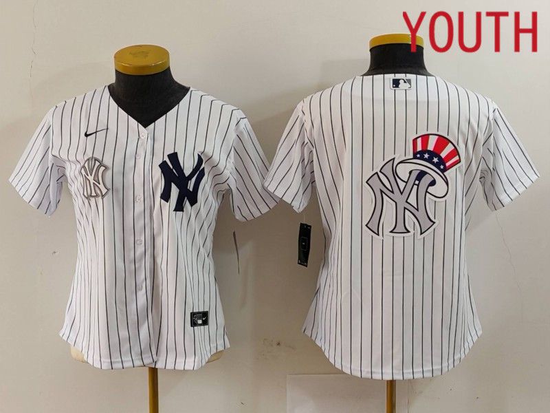 Youth New York Yankees Blank White stripe Game 2024 Nike MLB Jersey style 9->youth mlb jersey->Youth Jersey